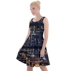 Seoul Building City Night View Knee Length Skater Dress by Wegoenart