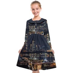 Seoul Building City Night View Kids  Midi Sailor Dress by Wegoenart