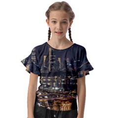 Seoul Building City Night View Kids  Cut Out Flutter Sleeves by Wegoenart