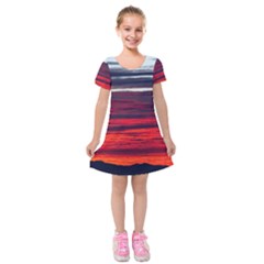 Morning Glow Dawn Sky Clouds Kids  Short Sleeve Velvet Dress by Wegoenart