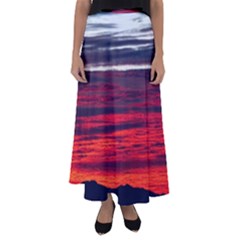 Morning Glow Dawn Sky Clouds Flared Maxi Skirt by Wegoenart