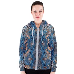 Lapislazuli Arabesque  Women s Zipper Hoodie by kaleidomarblingart