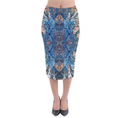 Lapislazuli Arabesque  Velvet Midi Pencil Skirt by kaleidomarblingart