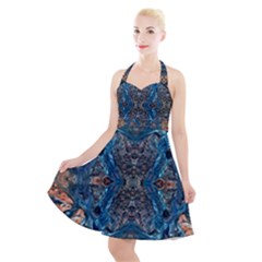 Lapislazuli Arabesque  Halter Party Swing Dress  by kaleidomarblingart