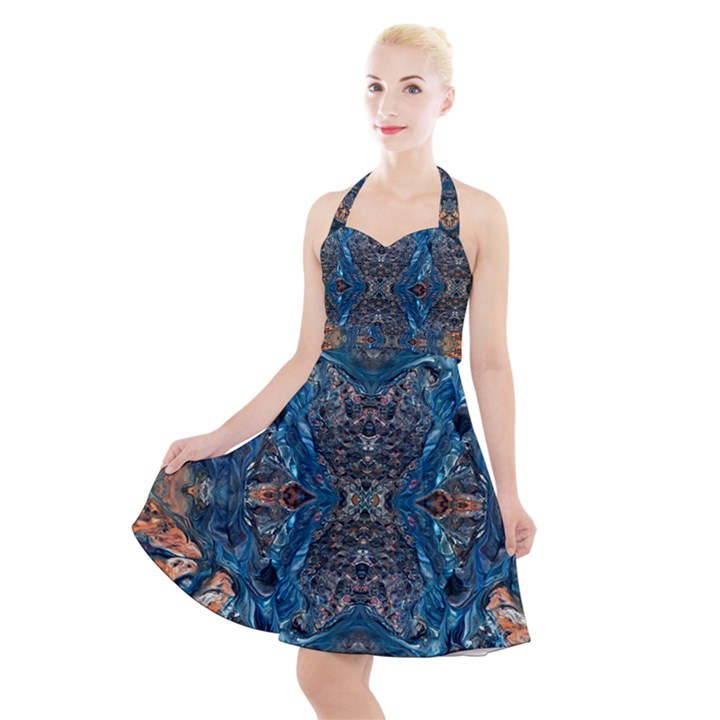 Lapislazuli arabesque  Halter Party Swing Dress 