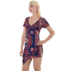 Armenian Old Carpet  Short Sleeve Asymmetric Mini Dress by Gohar