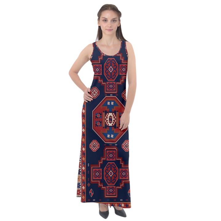 Armenian Old Carpet  Sleeveless Velour Maxi Dress