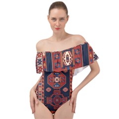 Armenian Old Carpet  Off Shoulder Velour Bodysuit  by Gohar