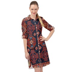 Armenian Old Carpet  Long Sleeve Mini Shirt Dress by Gohar