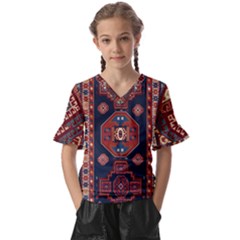 Armenian Old Carpet  Kids  V-neck Horn Sleeve Blouse by Gohar