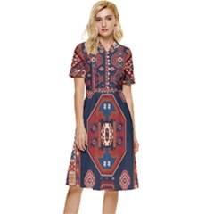 Armenian Old Carpet  Button Top Knee Length Dress by Gohar