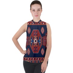 Armenian Carpet Mock Neck Chiffon Sleeveless Top by Gohar