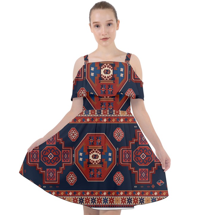 Armenian Carpet Cut Out Shoulders Chiffon Dress