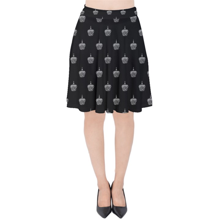 Royalty Crown Graphic Motif Pattern Velvet High Waist Skirt