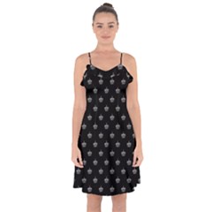 Royalty Crown Graphic Motif Pattern Ruffle Detail Chiffon Dress