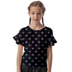 Royalty Crown Graphic Motif Pattern Kids  Cut Out Flutter Sleeves by dflcprintsclothing