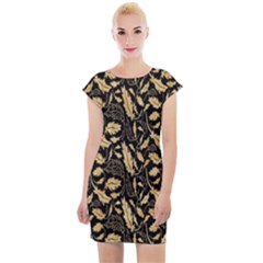 Natura Premium Golden Leaves Cap Sleeve Bodycon Dress by ConteMonfrey