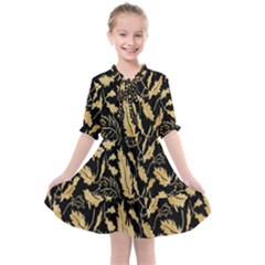 Natura Premium Golden Leaves Kids  All Frills Chiffon Dress by ConteMonfrey