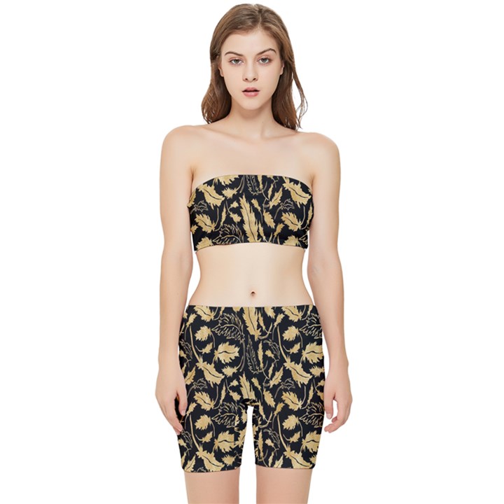 Natura Premium Golden Leaves Stretch Shorts and Tube Top Set