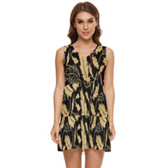 Natura Premium Golden Leaves Tiered Sleeveless Mini Dress by ConteMonfrey