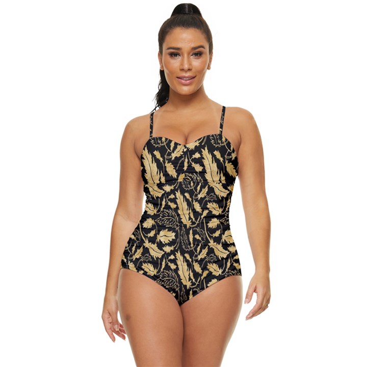 Natura Premium Golden Leaves Retro Full Coverage Swimsuit