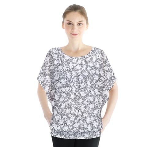 Bacterias Drawing Black And White Pattern Batwing Chiffon Blouse by dflcprintsclothing