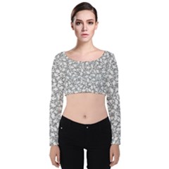 Bacterias Drawing Black And White Pattern Velvet Long Sleeve Crop Top by dflcprintsclothing