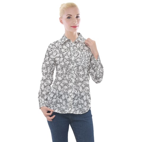 Bacterias Drawing Black And White Pattern Women s Long Sleeve Pocket Shirt by dflcprintsclothing