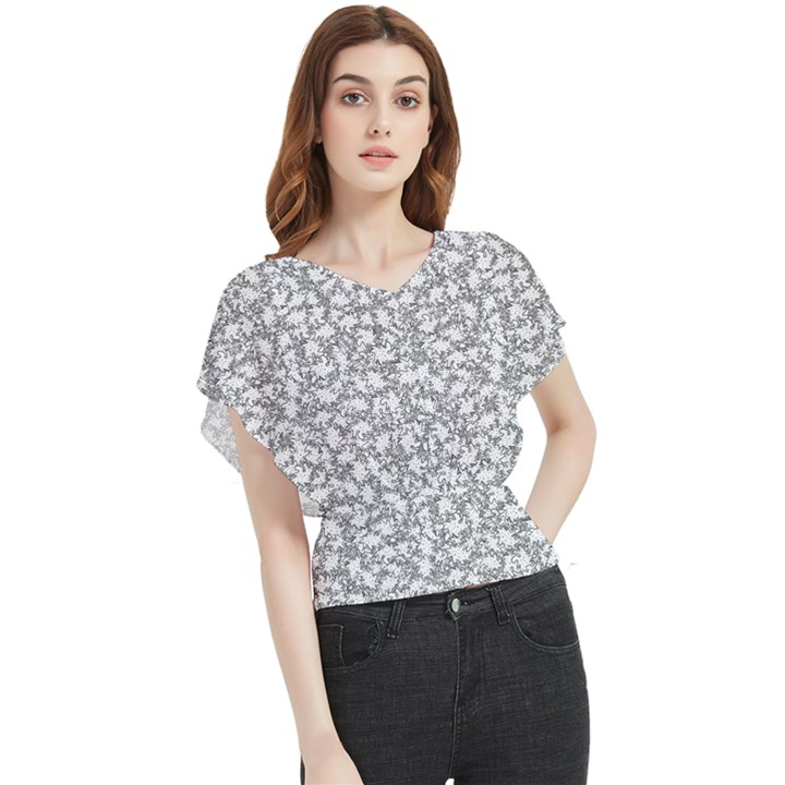 Bacterias Drawing Black And White Pattern Butterfly Chiffon Blouse