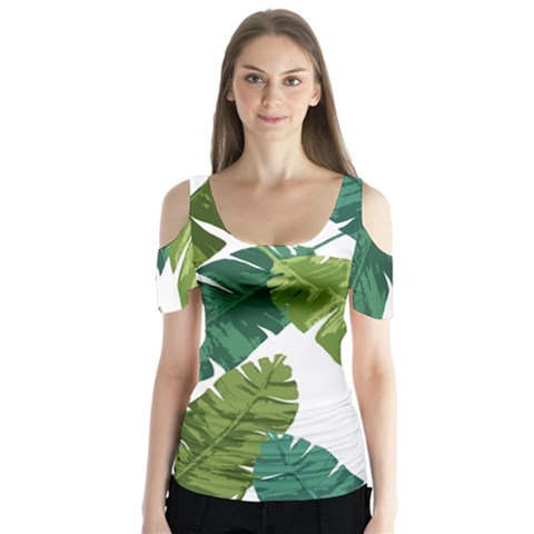 Banana Leaves Tropical Butterfly Sleeve Cutout Tee  by ConteMonfrey