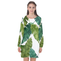 Banana Leaves Tropical Long Sleeve Chiffon Shift Dress  by ConteMonfrey