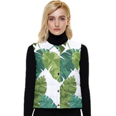 Banana Leaves Tropical Women s Short Button Up Puffer Vest by ConteMonfrey