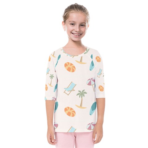 Cool Summer Pattern - Beach Time!   Kids  Quarter Sleeve Raglan Tee by ConteMonfrey