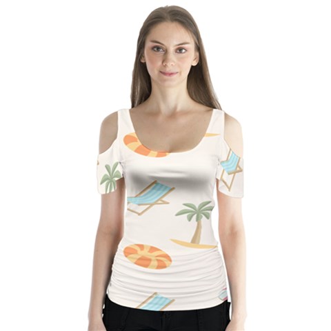 Cool Summer Pattern - Beach Time!   Butterfly Sleeve Cutout Tee  by ConteMonfrey