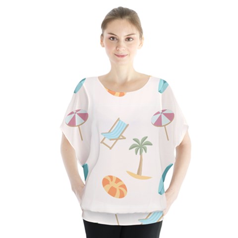 Cool Summer Pattern - Beach Time!   Batwing Chiffon Blouse by ConteMonfrey