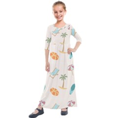 Cool Summer Pattern - Beach Time!   Kids  Quarter Sleeve Maxi Dress by ConteMonfrey