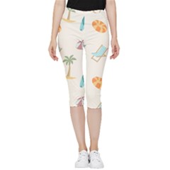 Cool Summer Pattern - Beach Time!   Inside Out Lightweight Velour Capri Leggings  by ConteMonfrey