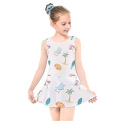 Cool Summer Pattern - Beach Time!   Kids  Skater Dress Swimsuit by ConteMonfrey