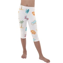 Cool Summer Pattern - Beach Time!   Kids  Lightweight Velour Capri Leggings  by ConteMonfrey