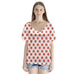 Maple Leaf   V-neck Flutter Sleeve Top by ConteMonfrey