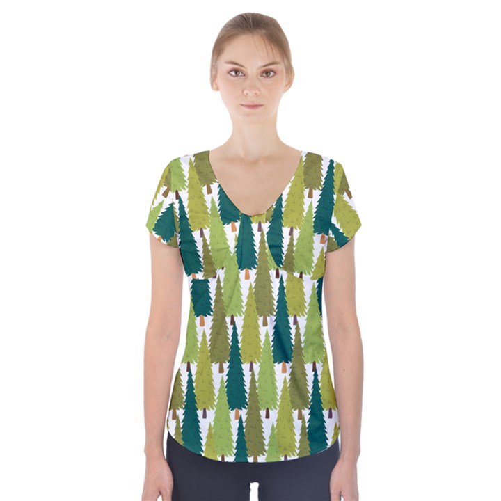 Pine Trees   Short Sleeve Front Detail Top