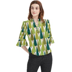 Pine Trees   Loose Horn Sleeve Chiffon Blouse