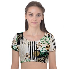 Modern Jungle Velvet Short Sleeve Crop Top  by ConteMonfrey