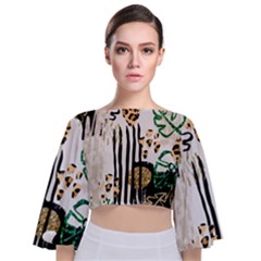 Modern Jungle Tie Back Butterfly Sleeve Chiffon Top by ConteMonfrey