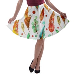 Watercolor Nature Glimpse  A-line Skater Skirt by ConteMonfrey