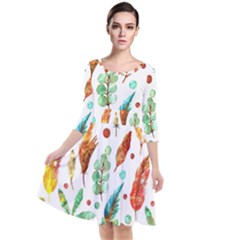 Watercolor Nature Glimpse  Quarter Sleeve Waist Band Dress by ConteMonfrey