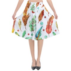 Watercolor Nature Glimpse  Flared Midi Skirt by ConteMonfrey