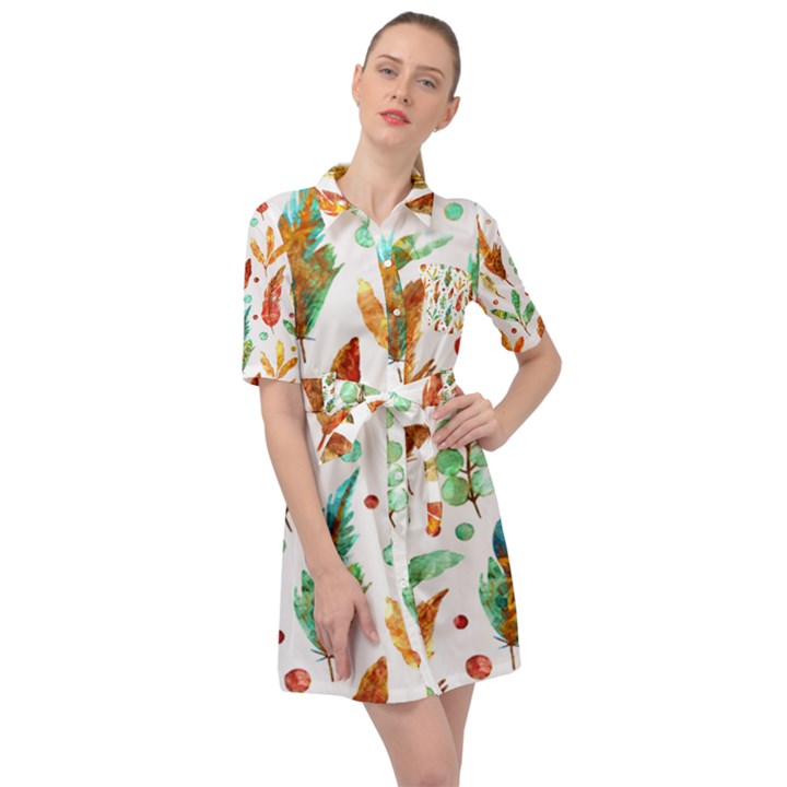 Watercolor Nature Glimpse  Belted Shirt Dress