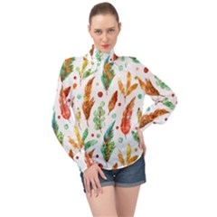 Watercolor Nature Glimpse  High Neck Long Sleeve Chiffon Top by ConteMonfrey