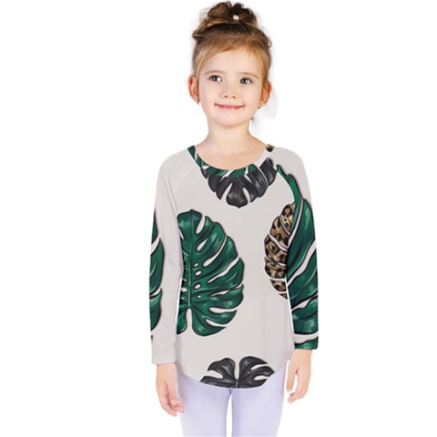 Colorful Monstera  Kids  Long Sleeve Tee by ConteMonfrey